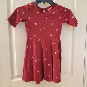 Old Navy Magenta Gold Stars Skater Dress 3/4 Sleeve Girls Size XS 5